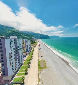 a view of a beach with buildings and the ocean at Seafront Gonio Studio in Gonio