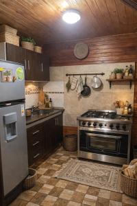a kitchen with a stove and a refrigerator at Cabañas Los Lapachos in Chicoana
