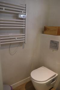 a bathroom with a white toilet and a radiator at Studio for 2 people in Bouloc +23 photos