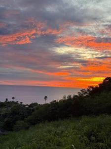 a sunset over the ocean with trees in the foreground at Bell Seaside Luxury Villa in Rawai Beach