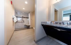 a bathroom with a sink and a shower at Grand Legacy At The Park in Anaheim