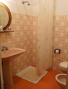 ein Bad mit einer Dusche und einem Waschbecken in der Unterkunft Hotel Giardinetto in Loreto