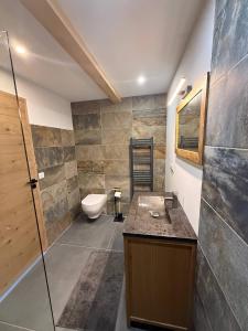a bathroom with a toilet and a sink at Le val'heureux in Valloire +29 photos