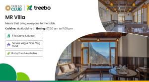 a screenshot of a hotel website with a restaurant at Treebo MR Villa With Mountain View in Manāli
