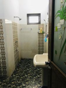 a bathroom with a sink and a toilet and a shower at Shanu home stay in Beliatta +18 photos