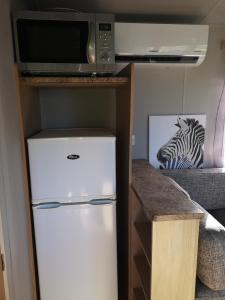 a kitchen with a refrigerator and a microwave at Csendàr hàz in Tapolca