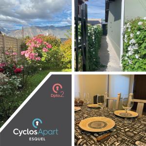 Eine Fotocollage mit einem Tisch, Gläsern und einer Aussicht in der Unterkunft CyclosApart in Esquel + 43 Fotos
