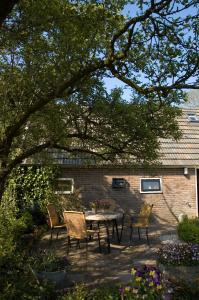 a patio with a table and chairs in a yard at Oes-Tilber in Zweeloo