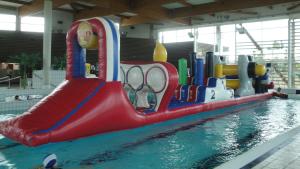 a pool with a water slide in a swimming pool at Le Bretonneau Ledru Rollin in Tours