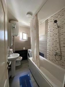 a bathroom with a sink and a tub and a toilet at Apartments Luna in Bar +16 photos