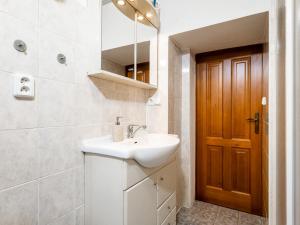 a bathroom with a sink and a mirror at Chalupa Sibřinka in Korkusova Huť +32 photos