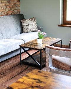 a living room with a couch and a coffee table at Janowe Wzgórze in Cieszyna
