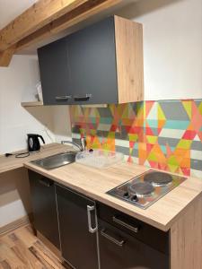 a kitchen with a sink and a counter top at Delfinia in Althegnenberg