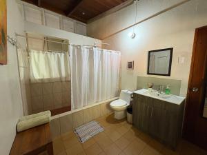 a bathroom with a toilet and a sink and a shower at Casa Susen in Montezuma