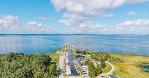 an aerial view of a dock on a lake at Marina Martinshafen in Sassnitz
