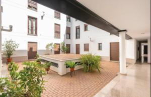 a courtyard of a building with potted plants at Living Sevilla & Parking gratis in Seville