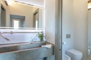 a bathroom with a mirror and a sink and a toilet at Il Nido 2&2 in Staggiano