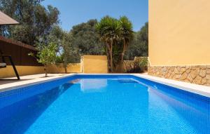 a large blue swimming pool next to a building at Calamari 7 in Portocolom