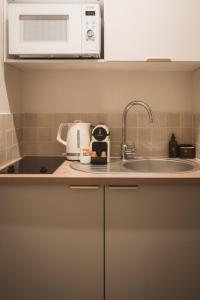 a kitchen counter with a sink and a microwave at Sezam Appart-Hotel Rennes in Rennes