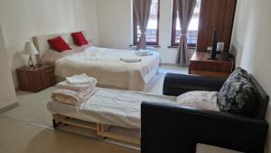 a living room with two beds and a couch at Studio Kalina Green Life in Pamporovo