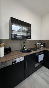 a kitchen with a sink and a counter top at Paulus Living in Halle an der Saale
