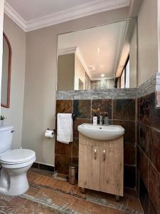 a bathroom with a sink and a toilet and a mirror at 20 at Meul in Potchefstroom