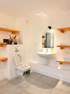 a bathroom with a toilet and a sink at Demeure de charme, appartement du Campu di l altru mondu in San-Giuliano +23 photos