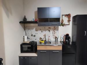 a small kitchen with a microwave and a stove at Anatolia in Veria
