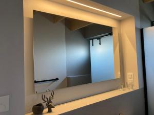 a mirror above a sink in a bathroom at Hagens Cottage in Wanfried +45 photos