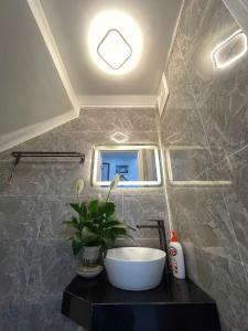 a bathroom with a white sink and a window at Happy House in Cat Ba +34 photos