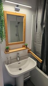 a bathroom with a sink and a mirror at Col de L'Arzelier in Château-Bernard +37 photos