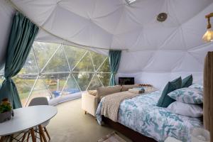 a bedroom with a bed in a tent at Five Elements Resort - Dome Glamping Tent in Harkerville