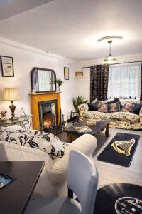 a living room with a couch and a fireplace at Gra accommodations athy in Athy