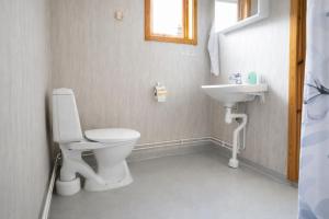 a bathroom with a toilet and a sink at Jojos Lodge in Bräcke +24 photos