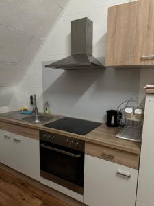a kitchen with a sink and a stove top oven at Monteurwohnung, 1 Zimmer Apartment in Bad Essen