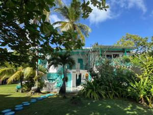 a house with a palm tree in front of it at Siloe Cove Hospedaje Campestre in San Andrés