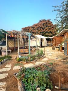a garden with plants and tents in a yard at משק רפאל - פרדס חנה in Pardes H̱anna
