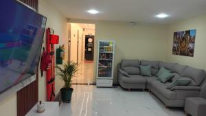 a living room with a couch and a tv at Hotel y parqueadero La Colonia Inn in Socorro