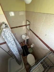 a small bathroom with a toilet and a sink at Hostal JV CABAÑA in Nogales