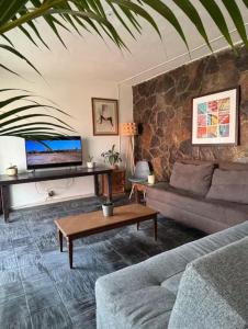 a living room with a couch and a table at Hostal Casa Herrera in Guadalajara
