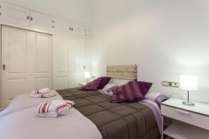 ein Schlafzimmer mit einem großen Bett mit zwei Kissen darauf in der Unterkunft Casa ALEGRIA by Cadiz4Rentals in Cádiz