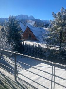 a house with christmas trees in the snow at Willa Zakopane Center in Zakopane
