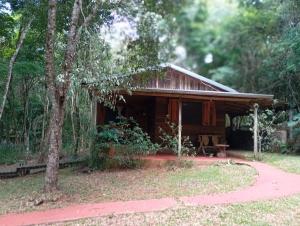 a cabin in the woods with a path in front of it at Chacra Mariposas in Oberá