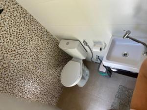 a bathroom with a toilet and a sink at Sítio com rio e muito verde! in Rio Bonito