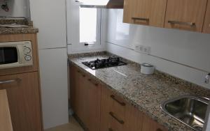 a kitchen with a counter top with a stove and a sink at Apartamento Los Flamencos in El Cabo de Gata