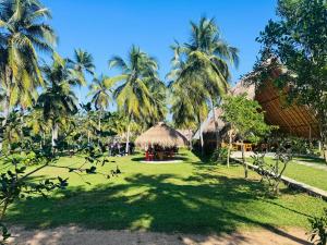 a group of huts and palm trees in a park at Deduru Oya Cinnamon Gardens in Barandara