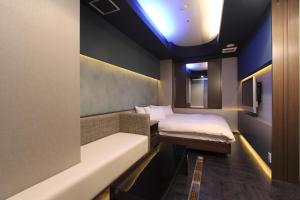 a small room with two beds and a tv at HOTEL DCUBE in Tokyo
