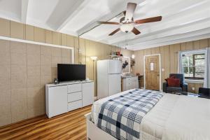 a bedroom with a bed and a ceiling fan at Spacious comfortable Studio Unit in Tallahassee