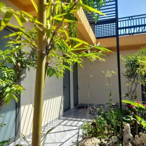 a courtyard of a house with trees and plants at NT Bell Homestay in Ninh Hải