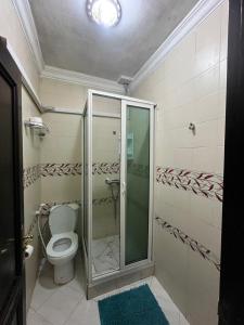 a bathroom with a toilet and a glass shower at appartement 1 centre ville in Kenitra